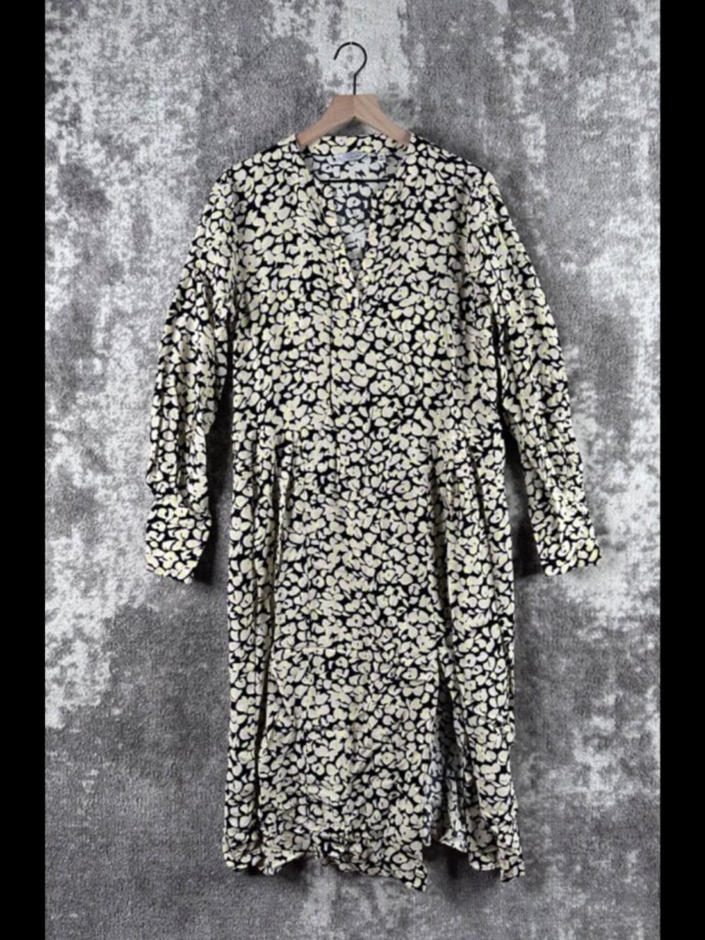 & Other Stories Tunic Dress US 10 Green Midi Long Sleeve Pullover Flower Print